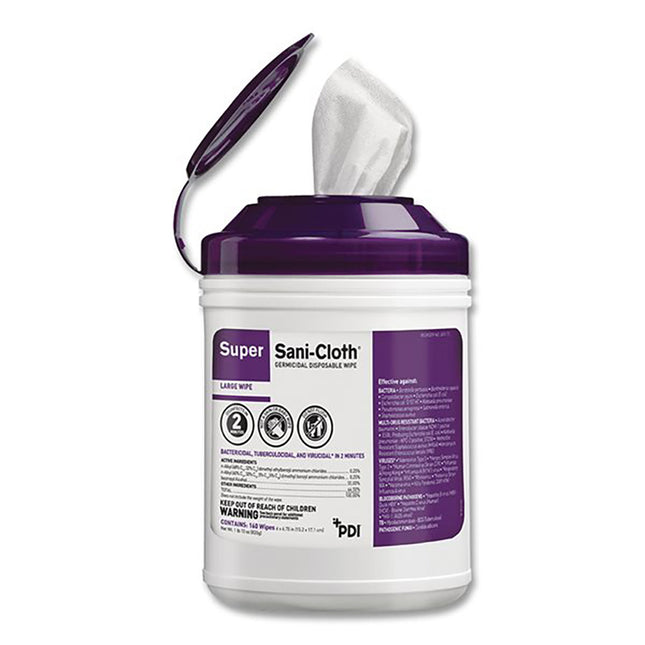 Super Sani-Cloth Wipes 6" x 6-3/4" L (160)