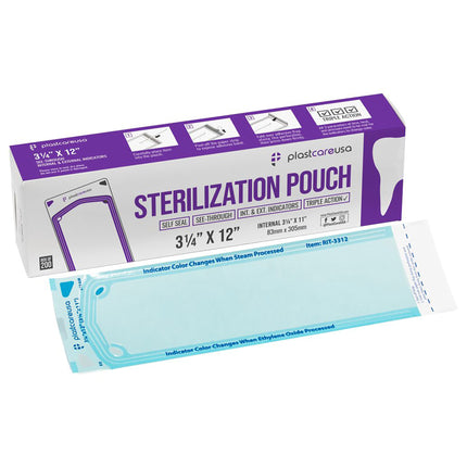 Plastcare Sterilization Pouches 3-1/4" x 12" (200)