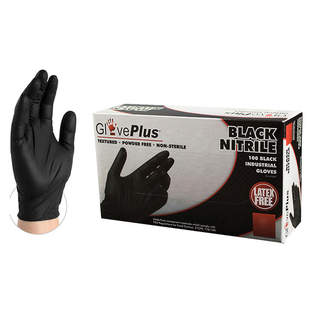 GlovePlus Black Nitrile PF Industrial Glove M (100)