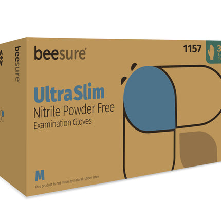 BeeSure UltraSlim Nitrile PF Exam Glove Blue M (350)