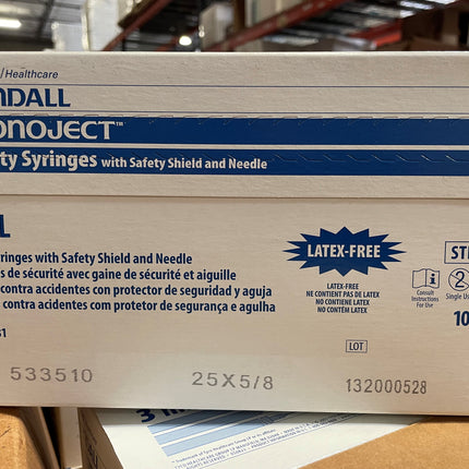 Monoject Safety Syringe, 3ml, 25g x 5/8" (100)
