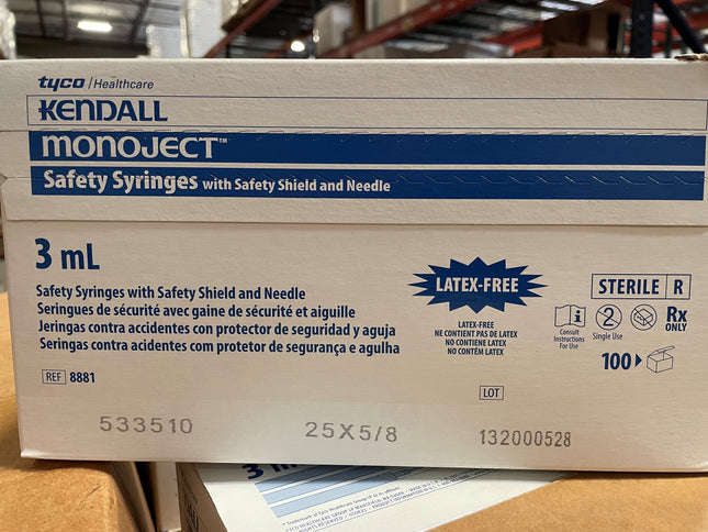 Monoject Safety Syringe, 3ml, 25g x 5/8" (100)