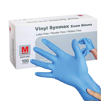 Basic Medical Stretch Blue Hybrid Vinyl PF Exam Glove Blue XL (100)