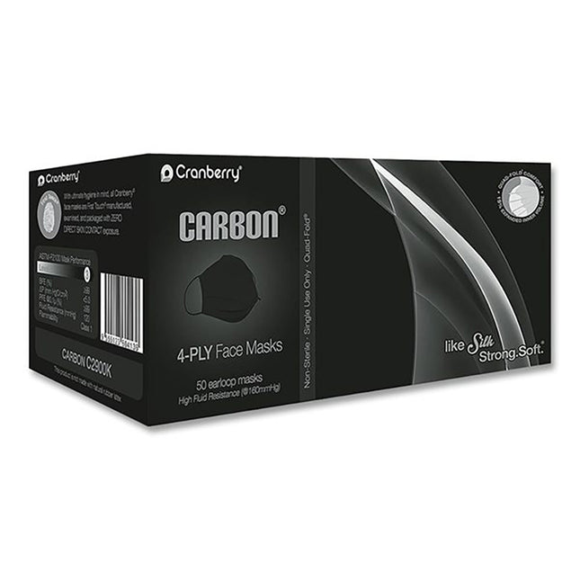 Cranberry Carbon Earloop Mask Level 3 Black (50)