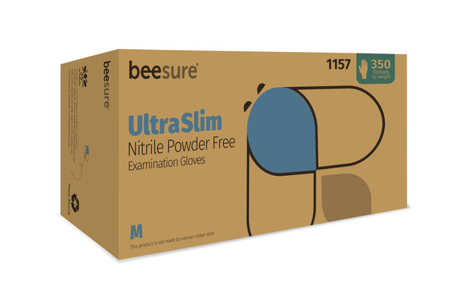 BeeSure UltraSlim Nitrile PF Exam Glove Blue S (350)